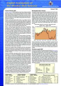 February 7th 2008 Treasury finances 2007 Merchandise trade in January  Treasury finances in 2007 yielded a surplus from operations of about