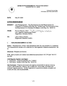 Inert Reassessment - Two Exemptions from the Requirement of a Tolerance for Propane (CAS. Reg. No[removed]and Two Exemptions from the Requirement of a Tolerance for Butane (CAS Reg. No[removed]), USEPA, OPP