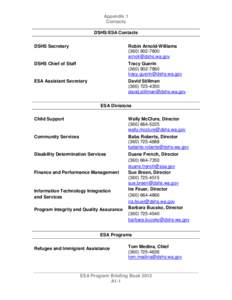 Appendix 1 Contacts DSHS/ESA Contacts DSHS Secretary  Robin Arnold-Williams