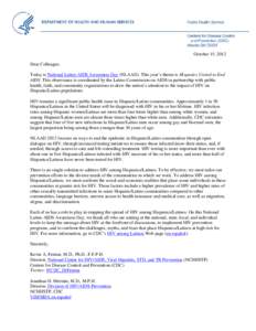 Dear Colleague Letter – National Latino AIDS Awareness Day 2012
