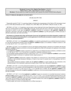 Document: Emergency Rule, Register Page Number: 27 IR 1931 Source: March 1, 2004, Indiana Register, Volume 27, Number 6 Disclaimer: This document was created from the files used to produce the official CD-ROM Indiana Reg