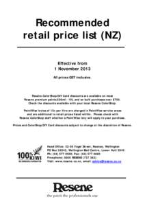 Recommended retail pricelList of Resene Paints products in New Zealand