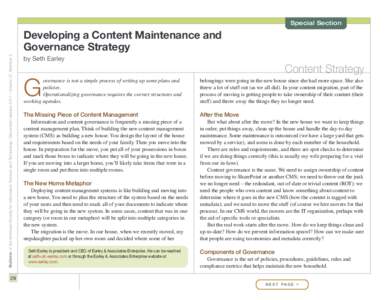 Special Section  Bulletin of the American Society for Information Science and Technology – December/January 2011 – Volume 37, Number 2 Developing a Content Maintenance and Governance Strategy