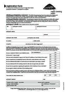 registration form for unsupervised climbing and caving at Craggy Island Sutton participation statement - participitant to complete indoor climbing sutton