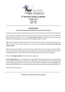 6th NATURAL SCIENCE OLYMPIAD GRADE 4 TO 6 12 MAY::00  INSTRUCTIONS