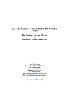 Guide to the Benjamin F. Isherwood Letter, 1893 November 1 MS0331 The Mariners’ Museum Library at Christopher Newport University