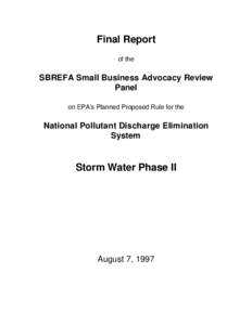 Final Report of the SBREFA Small Business Advocacy Review Panel on EPA’s Planned Proposed Rule for the National Pollutant Discharge Elimination System Storm Water Phase II (August 7, 1997)