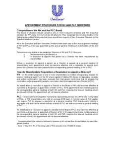 APPOINTMENT PROCEDURE FOR NV AND PLC DIRECTORS
