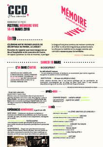 COMMUNIQUÉ DE PRESSE  FESTIVAL MÉMOIRE VIVEMARS 2016  ÉDITO