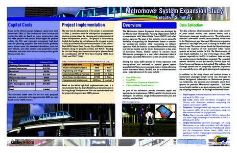 Metromover System Expansion Study Executive Summary Capital Costs  Project Implementation