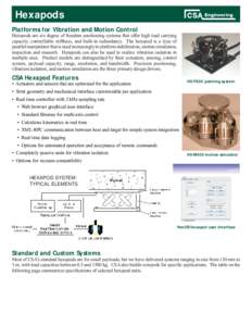 Hexapods Platforms for Vibration and Motion Control Hexapods are six degree of freedom positioning systems that offer high load carrying capacity, controllable stiffness, and built-in redundancy. The hexapod is a type of