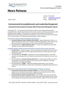 Val Siebal Environmental Management Director News Release April 24, 2013