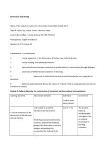 Democratic Citizenship  Name of the module / course unit: Democratic Citizenship module 1 & 2 Type of course (e.g. major, minor, elective): major Level of the module / course unit (e.g. BA, MA, PhD) BA Prerequisites: Eng