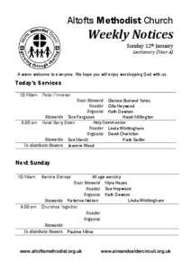 Altofts Methodist Church  Weekly Notices Sunday 12th January Lectionary (Year A)
