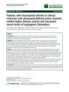 Angiology / Arthritis / Rheumatology / Rheumatoid arthritis / Rheumatoid factor / Vascular endothelial growth factor / Synovitis / Biomarker / Psoriatic arthritis / Medicine / Health / Biology