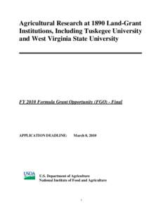 Agricultural Research at 1890 Land-Grant Institutions, Including Tuskegee University and West Virginia State University FY 2010 Formula Grant Opportunity (FGO) - Final