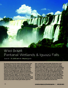 Wild Brazil: Pantanal Wetlands & Iguazú Falls June 15 – 27, 2015 with Dr. Wayne Lynch Our journey will traverse the northern end of the legendary TransPantanal Highway; really just a gravel road flanked by wetlands te