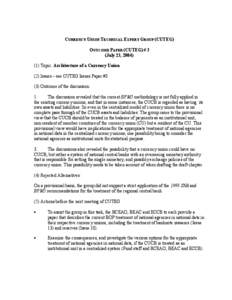 Currency Union Technical Expert Group: Outcome Paper #3, Architecture of a Currency Union (July 23, 2004)