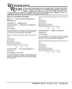 TITLE 22. EXAMINING BOARDS  Filed with the Office of the Secretary of State on November 18, PART 15. TEXAS STATE BOARD OF PHARMACY