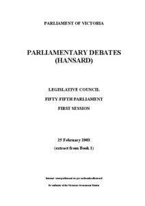 PARLIAMENT OF VICTORIA  PARLIAMENTARY DEBATES