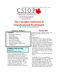 The Canadian Industrial and Organizational Psychologist. Volume 21, Issue 1  LE REGROUPEMENT CANADIEN DES PSYCHOLOGUES INDUSTRIELS ET ORGANISATIONNELS