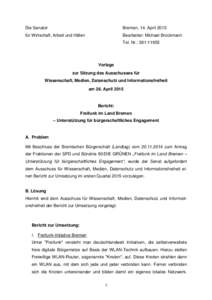 Die Senator  Bremen, 14. April 2015 für Wirtschaft, Arbeit und Häfen