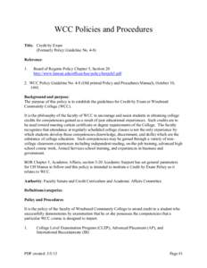 WCC Policies and Procedures Title: Credit by Exam (Formerly Policy Guideline No[removed]Reference: 1.