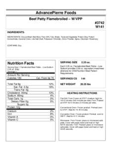 ZARTIC/Z-BIRD NUTRITIONAL INFORMATION SHEET