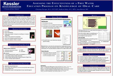 fsfjfjdjjff  A ssessing the E ffectiveness of a F ree Water E ducation P rogram on K nowledge of O ral C are Christina Piscopo, M.A., CCC-SLP; Kathryn Daley, R.N., MPA; Anna Barrett, MD I ntroduction