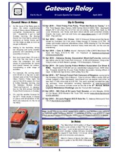 Gateway Relay Vol III, No. 8 St Louis Sports Car Council  Council News & Notes