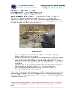 Fatality #22 - November 17, 2008 Powered Haulage - Iowa - Limestone (C&B) Douds Stone Inc - Lyle Underground Mine METAL/NONMETAL MINE FATALITY - On November 17, 2008, a 67 year-old mechanic with 36 years of experience wa
