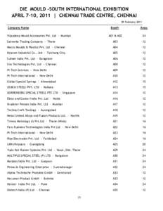 DIE MOULD -SOUTH INTERNATIONAL EXHIBITION APRIL 7-10, 2011 | CHENNAI TRADE CENTRE, CHENNAI 09 February 2011 Company Name