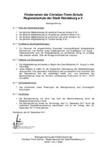 Förderverein der Christian-Timm-Schule Regionalschule der Stadt Rendsburg e.V. - Beitragsordnung § 1  Höhe des Mitgliederbeitrages.