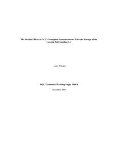 The Wealth Effects of OCC Preemption Announcements After the Passage of the Georgia Fair Lending Act