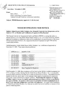 NIOSH RESPIRATOR USER NOTICE, November 5, 2008