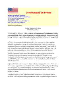 Communiqué de Presse Section des Affaires Publiques Ambassade des Etats-Unis d’Amérique Km 5.7, Avenue Mohammed VI Souissi, Rabat[removed]Tel: [removed]Fax: [removed]