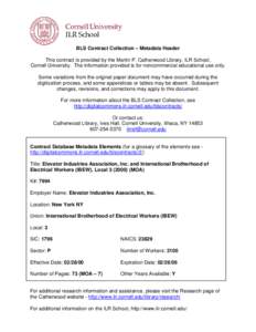 BLS Contract Collection – Metadata Header This contract is provided by the Martin P. Catherwood Library, ILR School, Cornell University. The information provided is for noncommercial educational use only. Some variatio