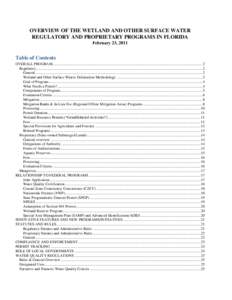 OVERVIEW OF THE WETLAND AND OTHER SURFACE WATER REGULATORY AND PROPRIETARY PROGRAMS IN FLORIDA February 23, 2011 Table of Contents OVERALL PROGRAM..........................................................................