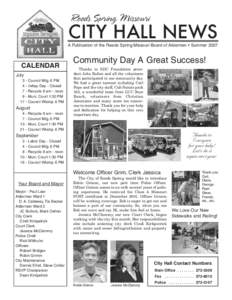 CITY HALL NEWS Reeds Spring Missouri A Publication of the Reeds Spring Missouri Board of Aldermen • SummerCALENDAR