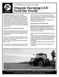 ORGANIC FACT SHEET  ORGANIC Organic Farming CAN Feed the World