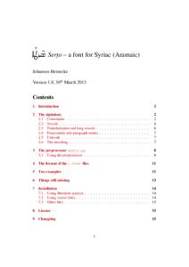 ¨ ˆ BZŰĘ Sert.o – a font for Syriac (Aramaic) Johannes Heinecke Version 1.0, 30th March[removed]Contents