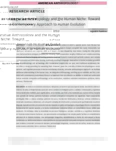 Integrative Anthropology and the Human Niche: Toward a Contemporary Approach to Human Evolution