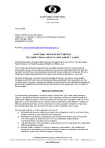 10 JulyNational OH&S Review Secretariat Department of Education, Employment and Workplace Relations 64N1 GPO Box 9880 CANBERRA ACT 2600