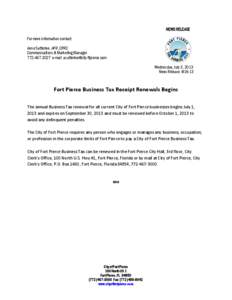 Microsoft Word[removed]City of Fort Pierce Business Tax Receipt Renewals Begin