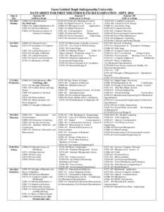 Guru Gobind Singh Indraprastha University DATE SHEET FOR FIRST MID-TERM B.TECH.EXAMINATION –SEPT, 2014 Date & Day[removed]Monday