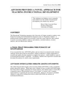 Another Success Story From BNH _________________________________________________________________________________ ADVISOR PROVIDES A NOVEL APPROACH FOR TEACHING INSTRUCTIONAL DEVELOPMENT “The challenge was finding a way