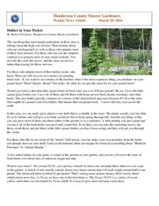 Henderson County Master Gardeners Weekly News Article March 29, 2016  Dollars in Your Pocket