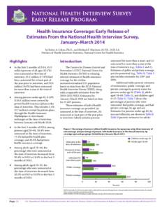 Health Insurance Coverage: Early Release of Estimates From the National Health Interview Survey, January - March 2014