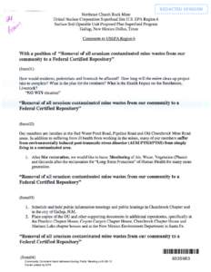 REDACTED VERSION Northeast Church Rock Mine United Nuclear Corporation Superfund Site U.S. EPA Region 6 Surface Soil Operable Unit Proposed Plan Superfund Program Gallup, New Mexico Dallas, Texas Comments to USEPA Region