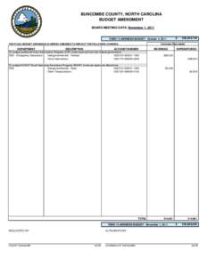 BUNCOMBE COUNTY, NORTH CAROLINA BUDGET AMENDMENT BOARD MEETING DATE: November 1, 2011 FUND 10 AMENDED BUDGET - October 4, 2011